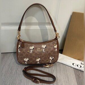 Coach X Peanuts Teri Shoulder Bag In Signature Canvas With Snoopy Print